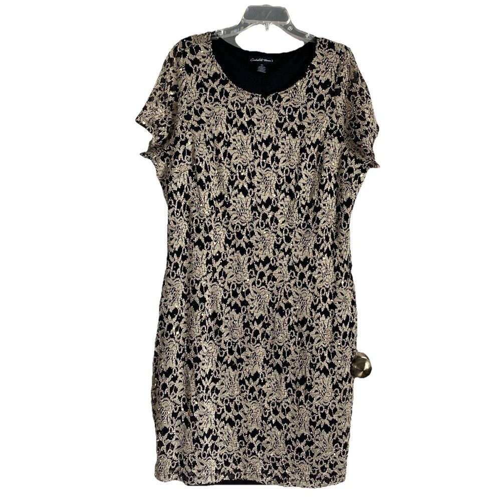 Candalite Women’s Dress Plus 2X Gold & Black Sequin Good Condition Stretch WOW